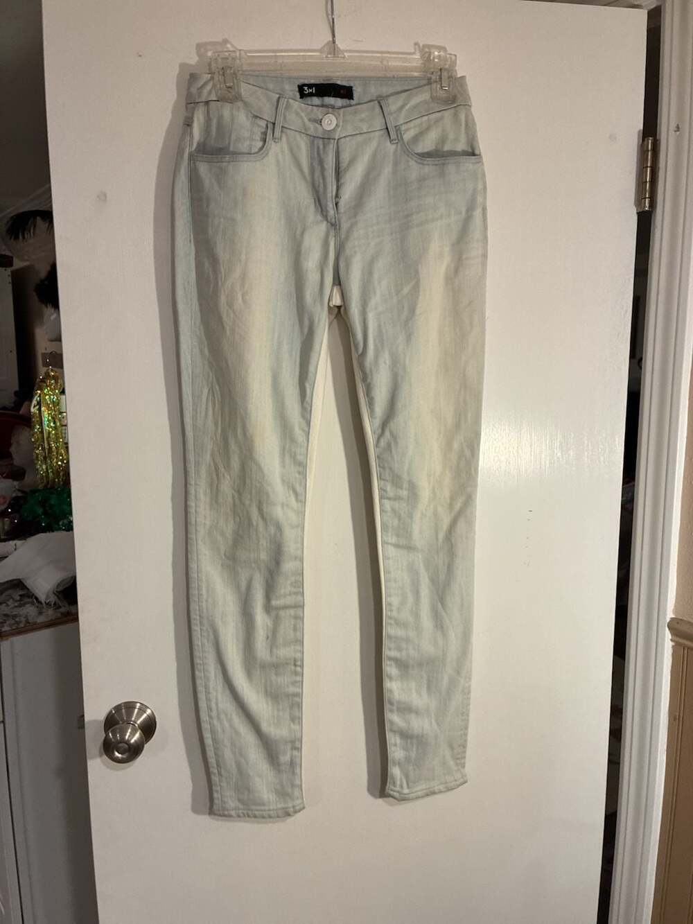 3x1 W2 Channel Seam Skinny Jeans Light Wash Blue White Size 26
